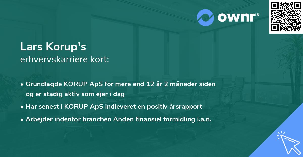 Lars Korup's erhvervskarriere kort