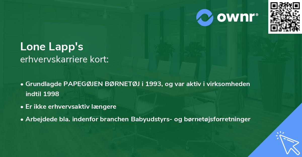 Lone Lapp's erhvervskarriere kort