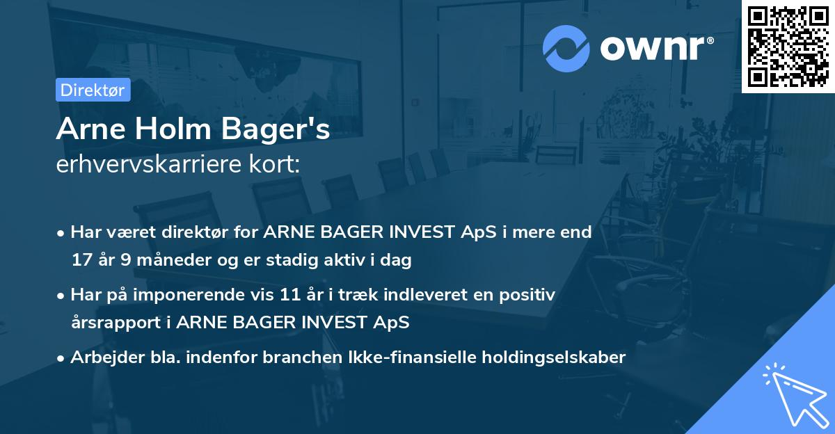 Arne Holm Bager's erhvervskarriere kort