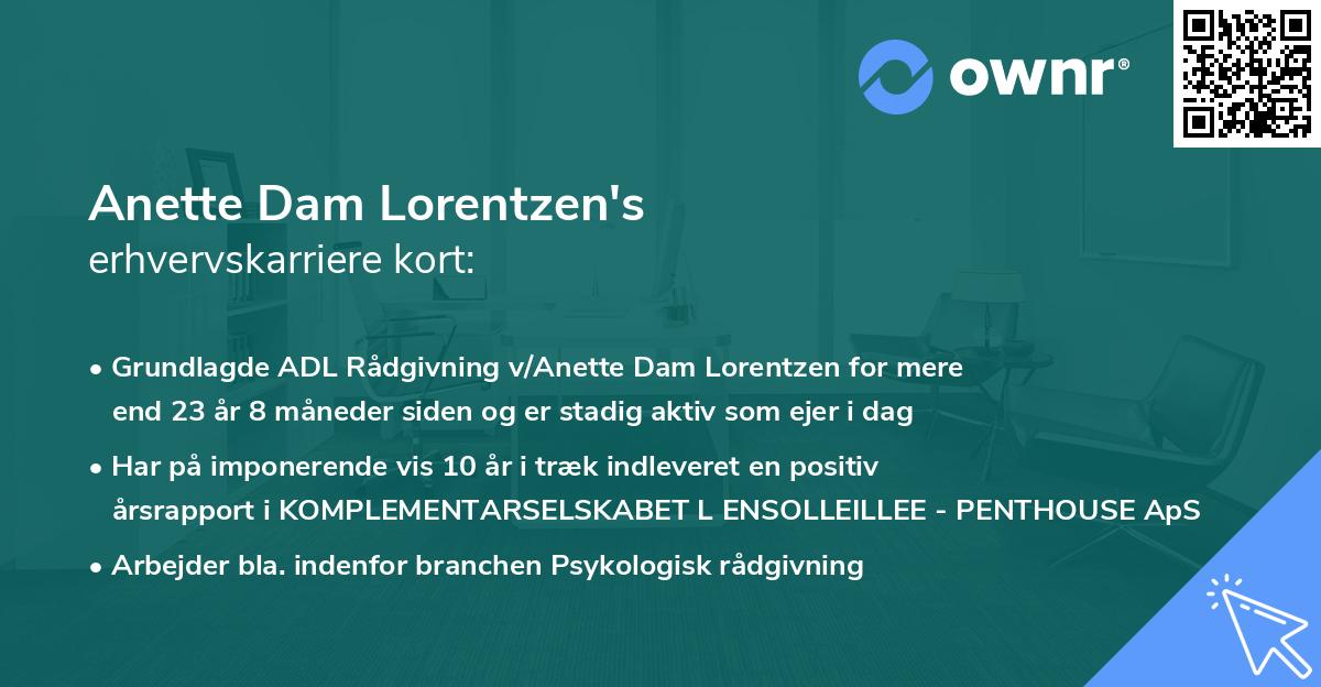 Anette Dam Lorentzen's erhvervskarriere kort