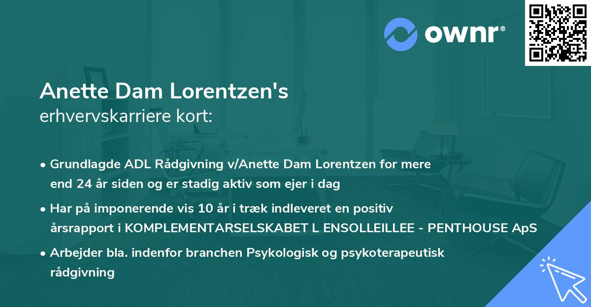 Anette Dam Lorentzen's erhvervskarriere kort