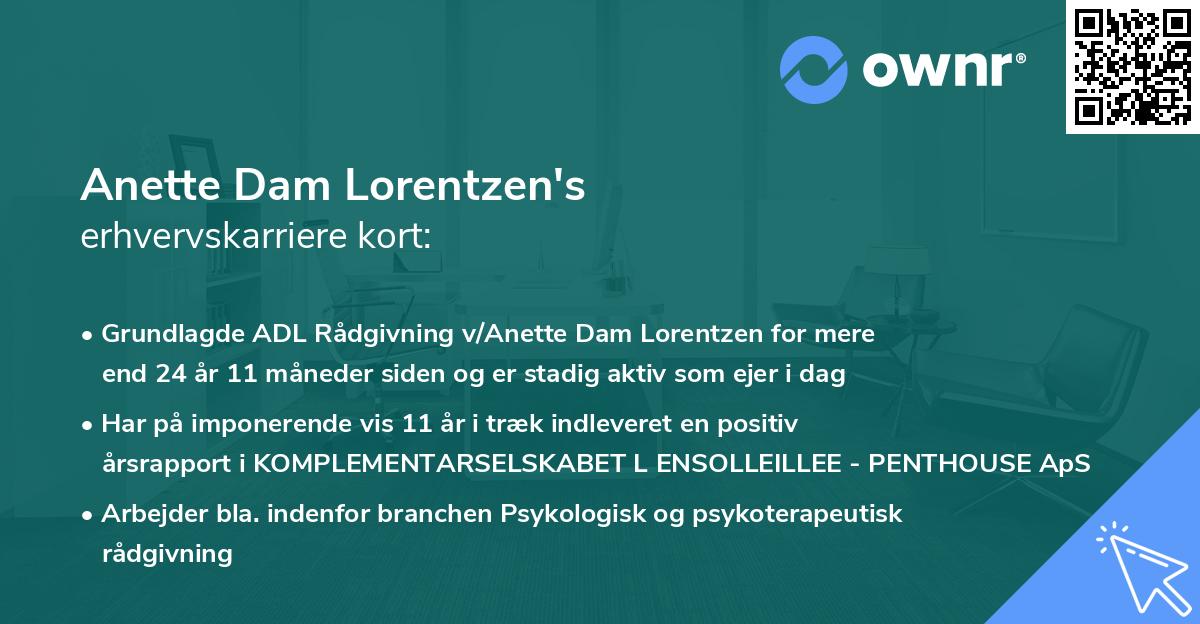 Anette Dam Lorentzen's erhvervskarriere kort