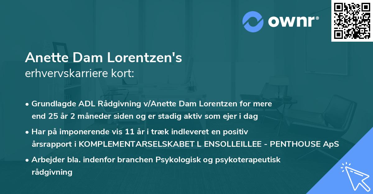 Anette Dam Lorentzen's erhvervskarriere kort
