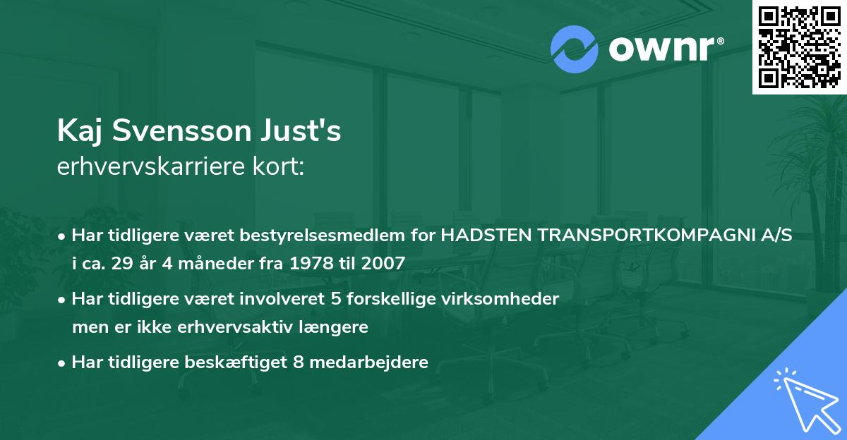 Kaj Svensson Just's erhvervskarriere kort