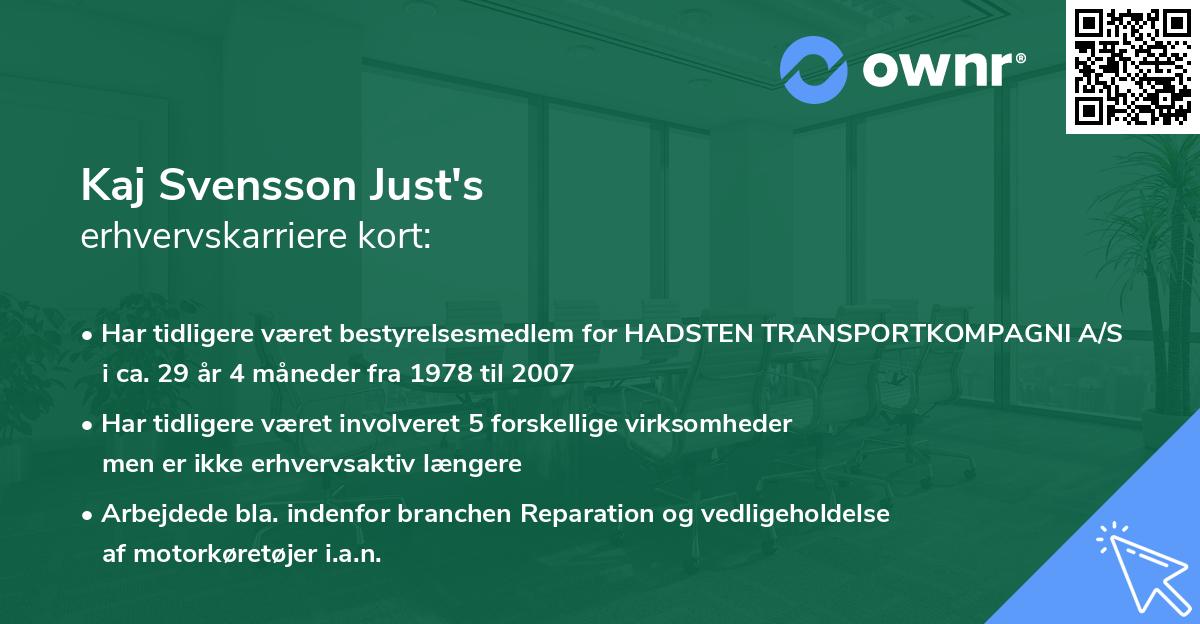 Kaj Svensson Just's erhvervskarriere kort