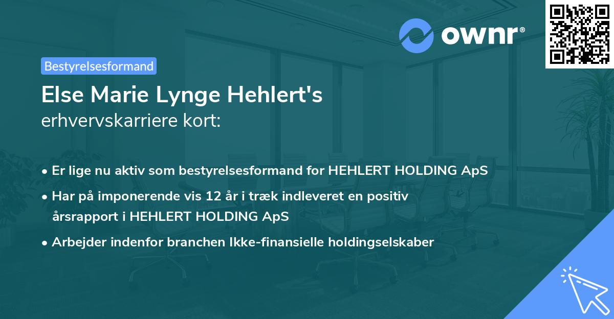 Else Marie Lynge Hehlert's erhvervskarriere kort
