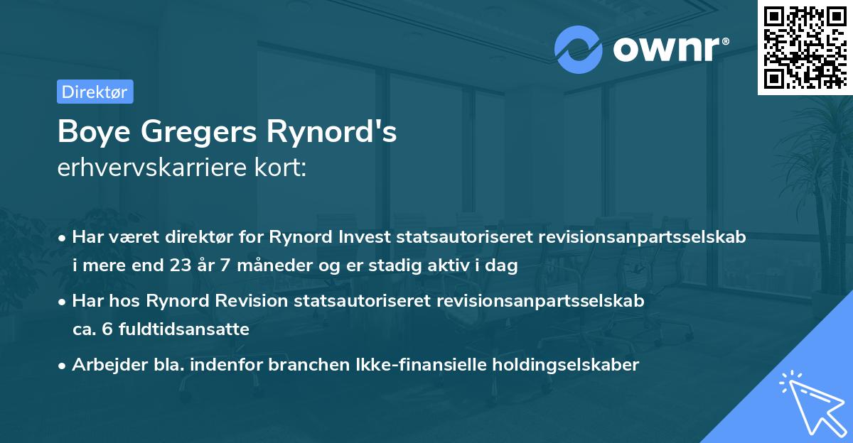 Boye Gregers Rynord's erhvervskarriere kort