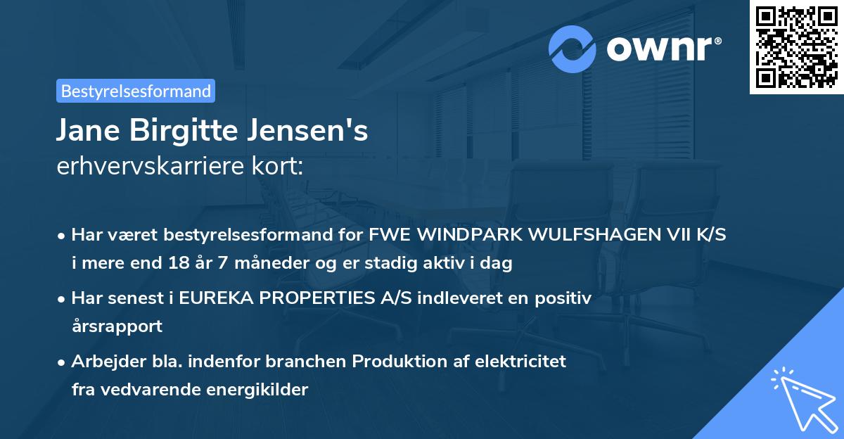 Jane Birgitte Jensen's erhvervskarriere kort