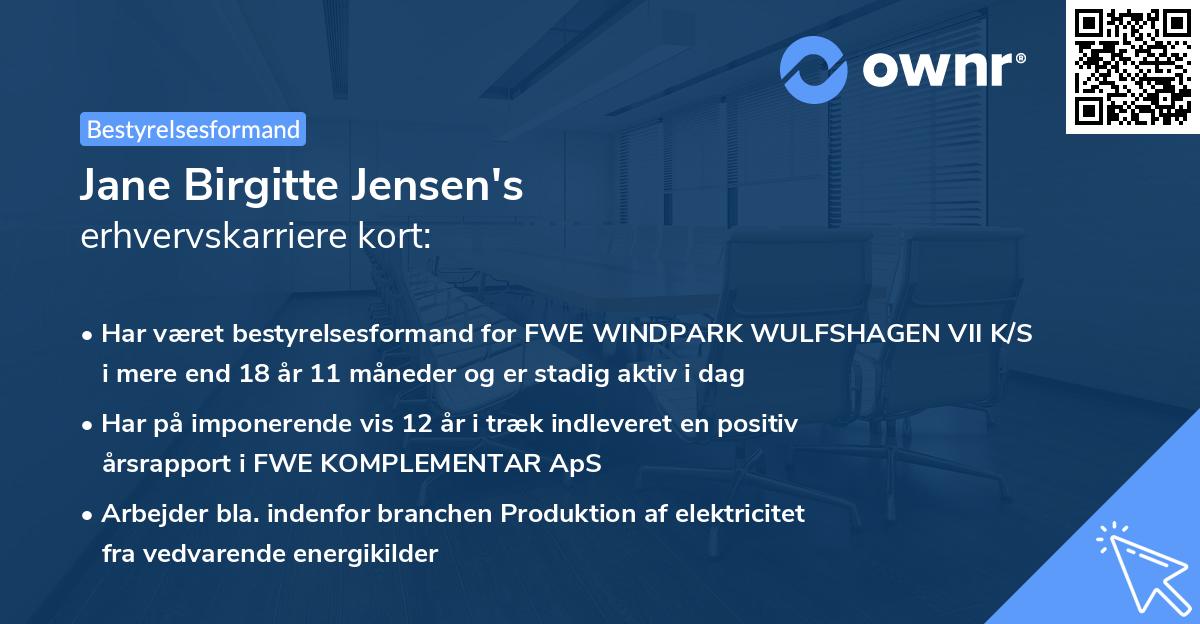 Jane Birgitte Jensen's erhvervskarriere kort