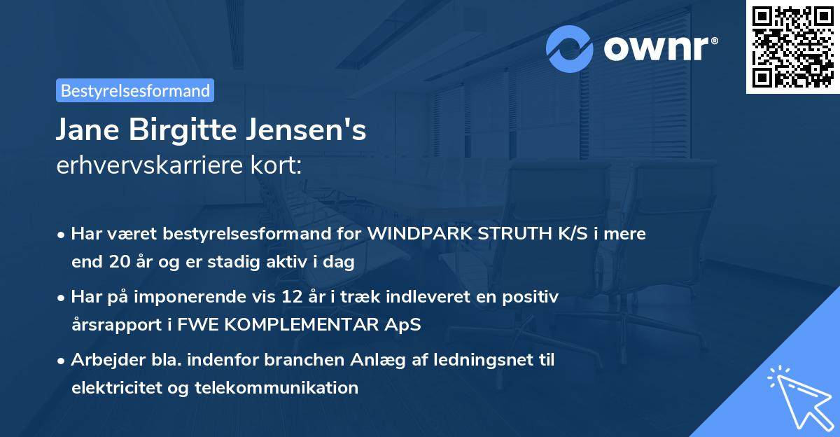 Jane Birgitte Jensen's erhvervskarriere kort