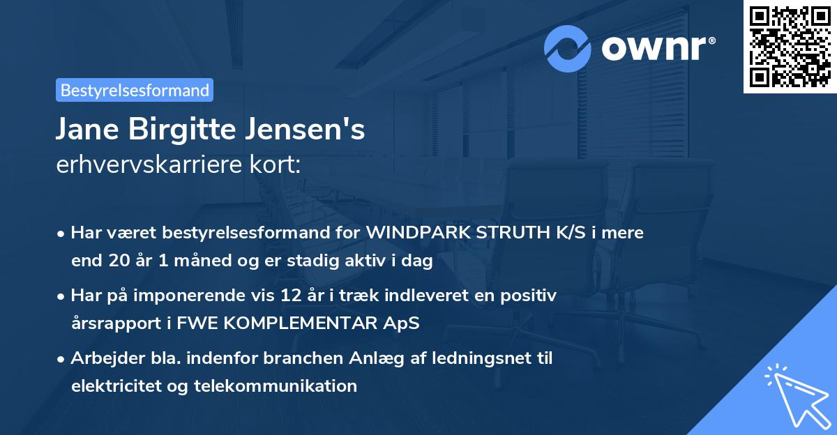 Jane Birgitte Jensen's erhvervskarriere kort
