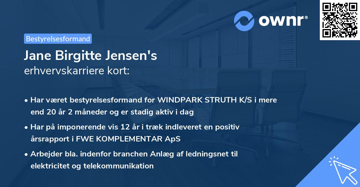 Jane Birgitte Jensen's erhvervskarriere kort