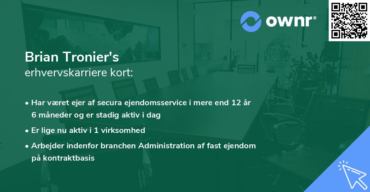 Brian Tronier's erhvervskarriere kort