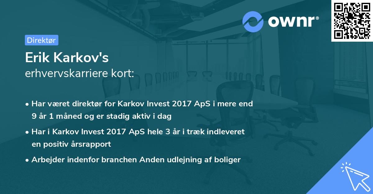 Erik Karkov's erhvervskarriere kort