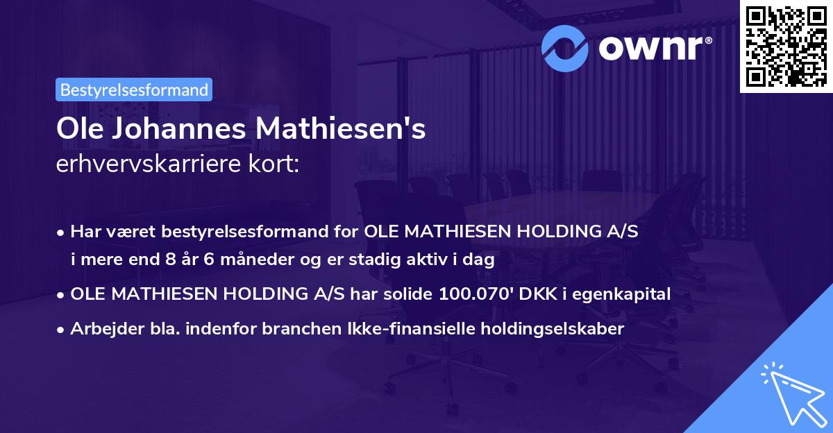 Ole Johannes Mathiesen's erhvervskarriere kort