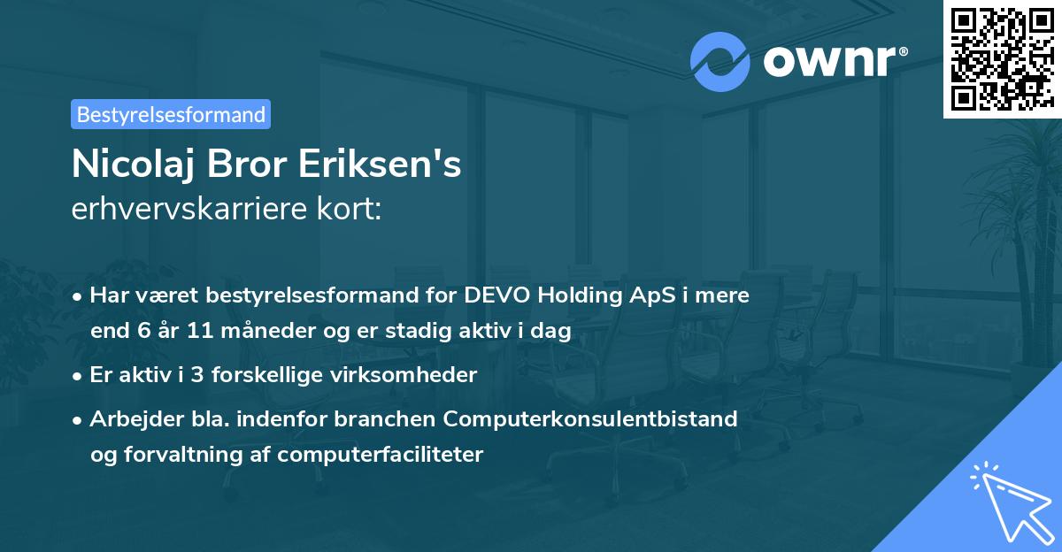 Nicolaj Bror Eriksen's erhvervskarriere kort