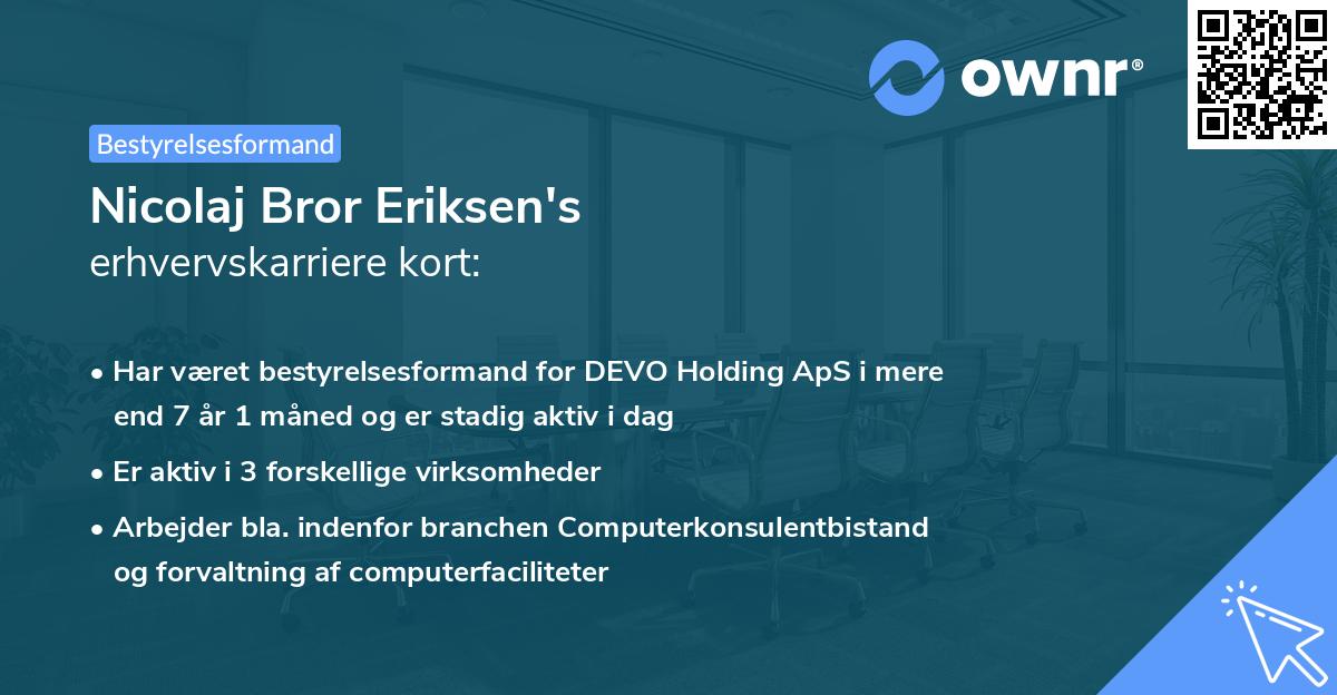 Nicolaj Bror Eriksen's erhvervskarriere kort