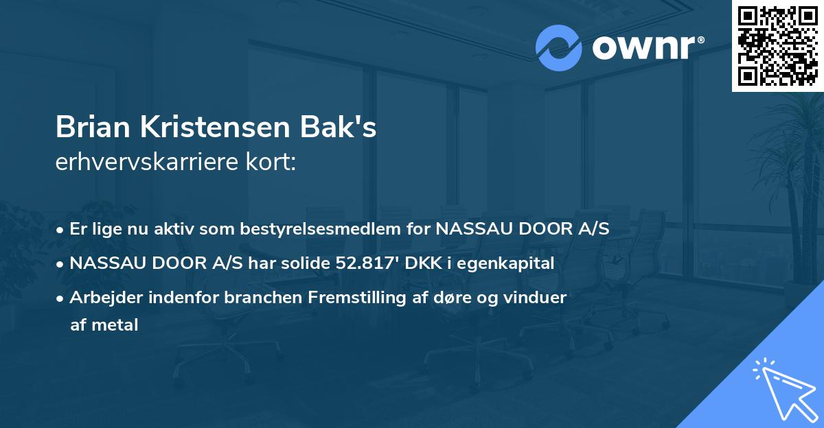 Brian Kristensen Bak's erhvervskarriere kort