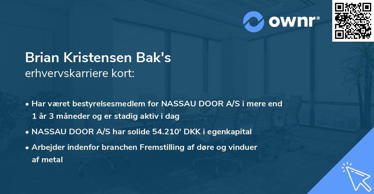 Brian Kristensen Bak's erhvervskarriere kort