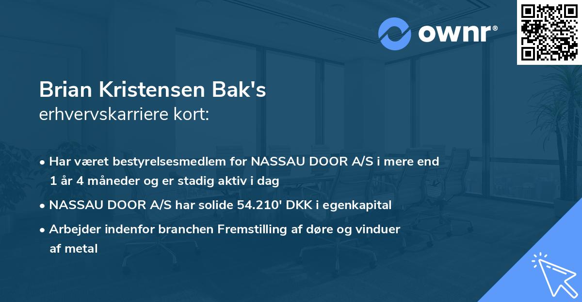 Brian Kristensen Bak's erhvervskarriere kort