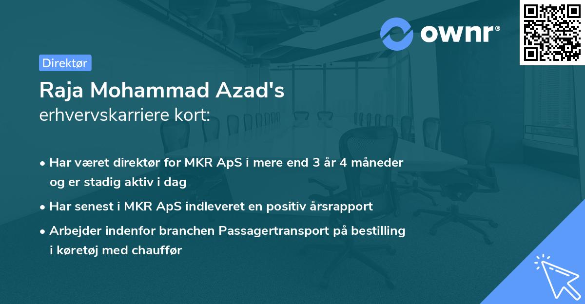Raja Mohammad Azad's erhvervskarriere kort