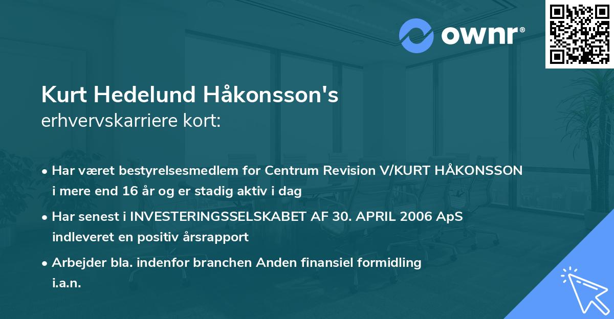 Kurt Hedelund Håkonsson's erhvervskarriere kort