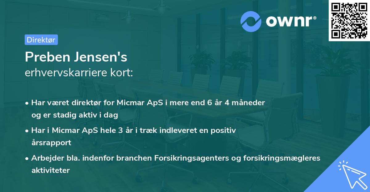 Preben Jensen's erhvervskarriere kort