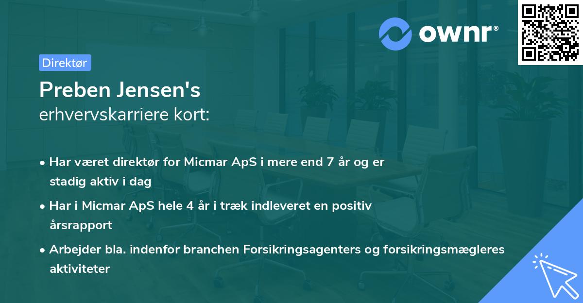 Preben Jensen's erhvervskarriere kort