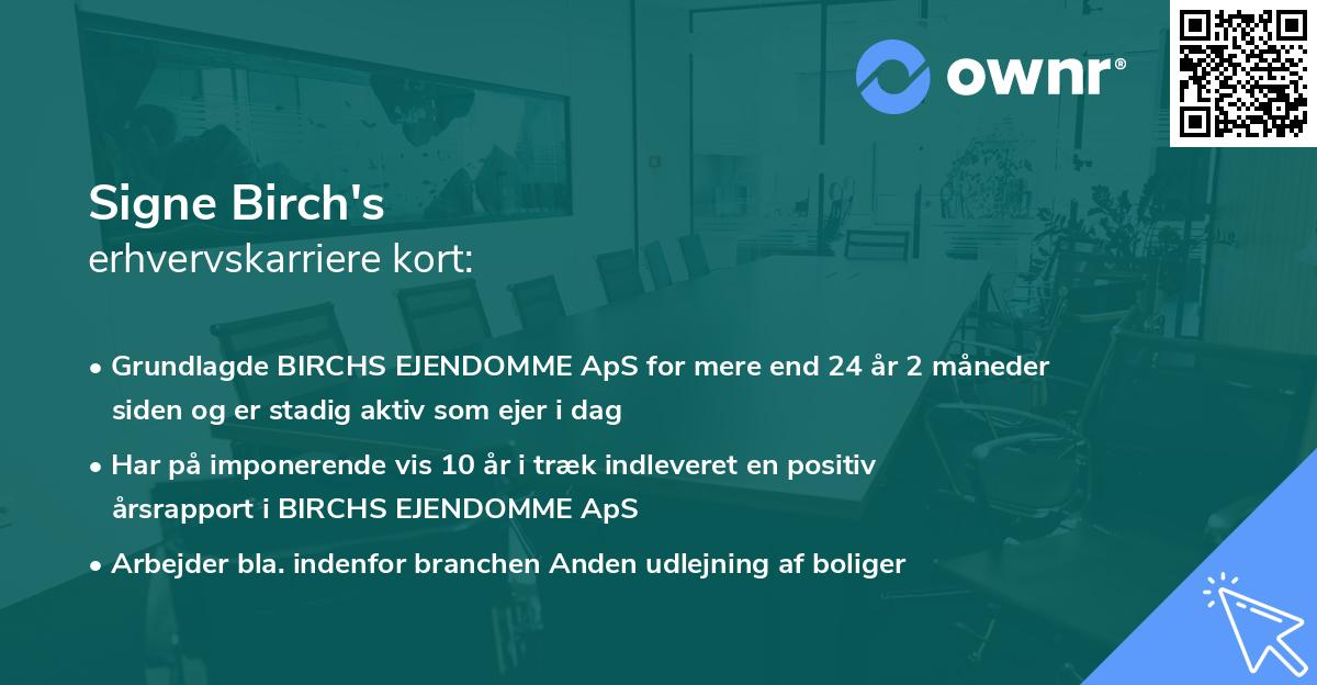 Signe Birch's erhvervskarriere kort
