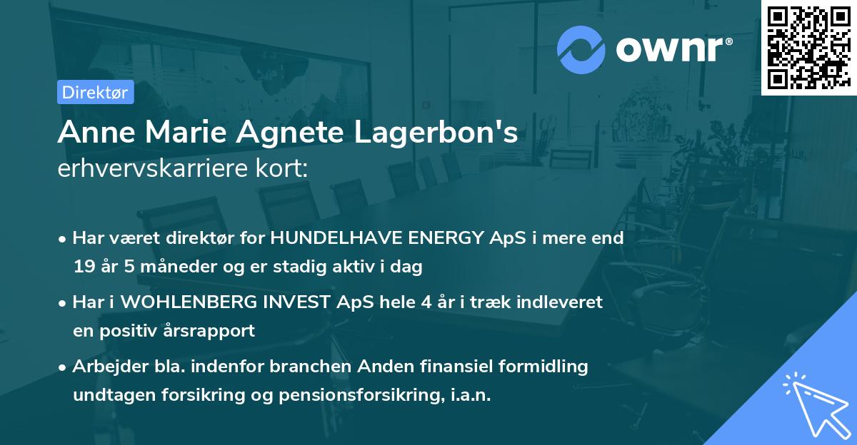 Anne Marie Agnete Lagerbon's erhvervskarriere kort