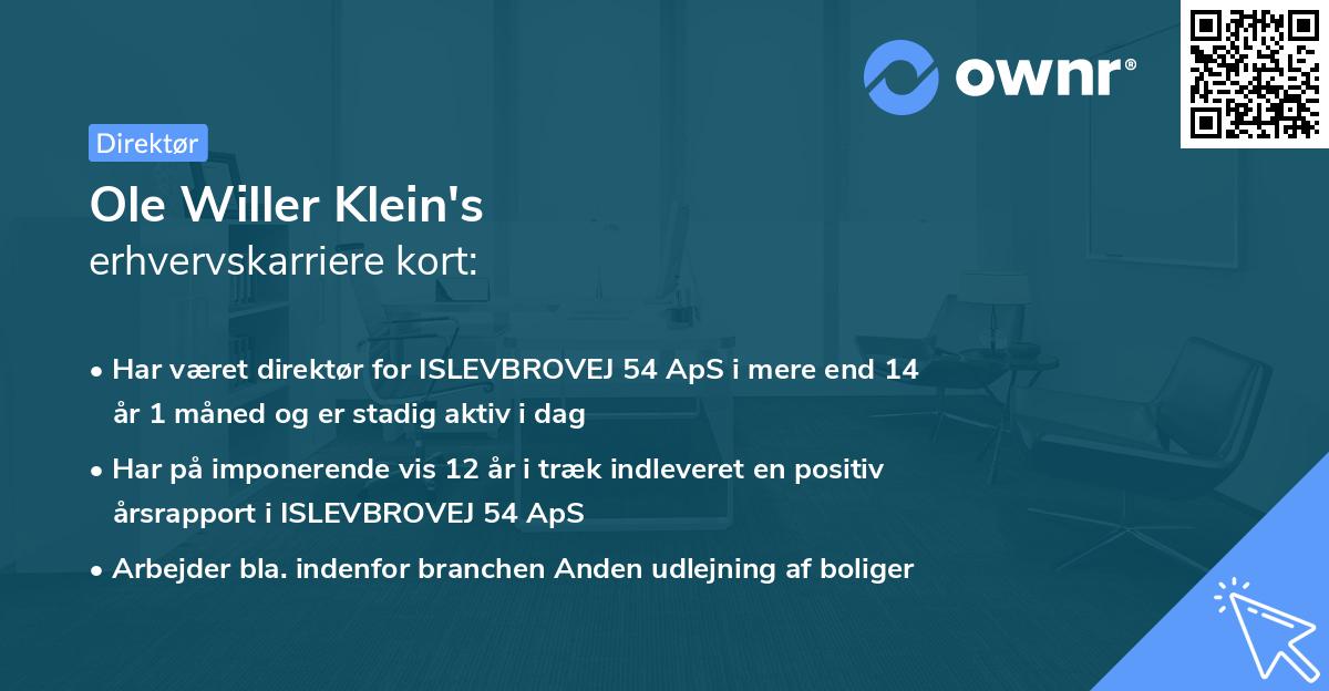 Ole Willer Klein's erhvervskarriere kort