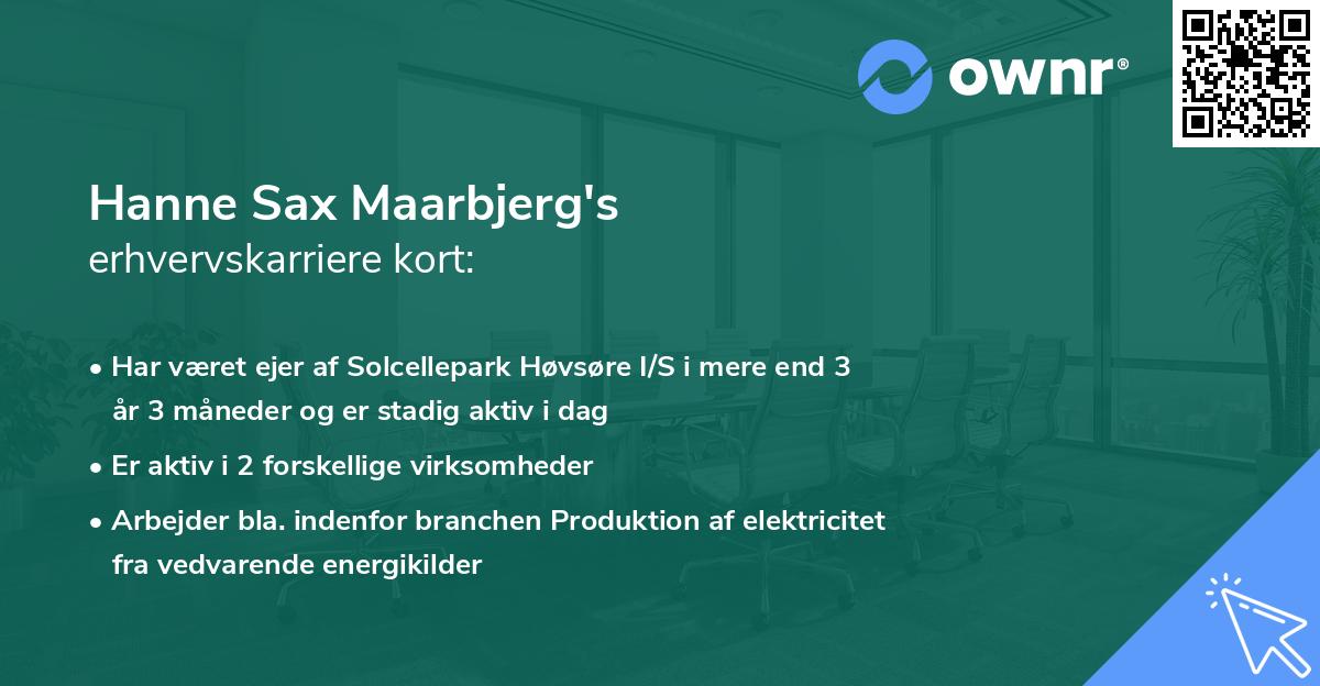 Hanne Sax Maarbjerg's erhvervskarriere kort
