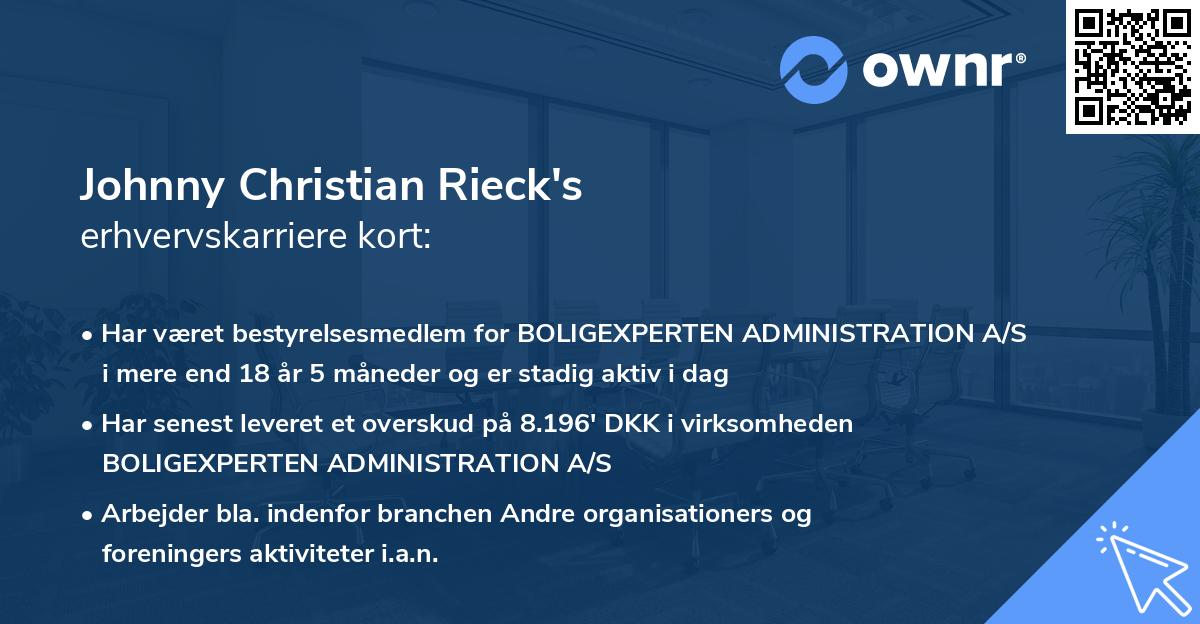 Johnny Christian Rieck's erhvervskarriere kort