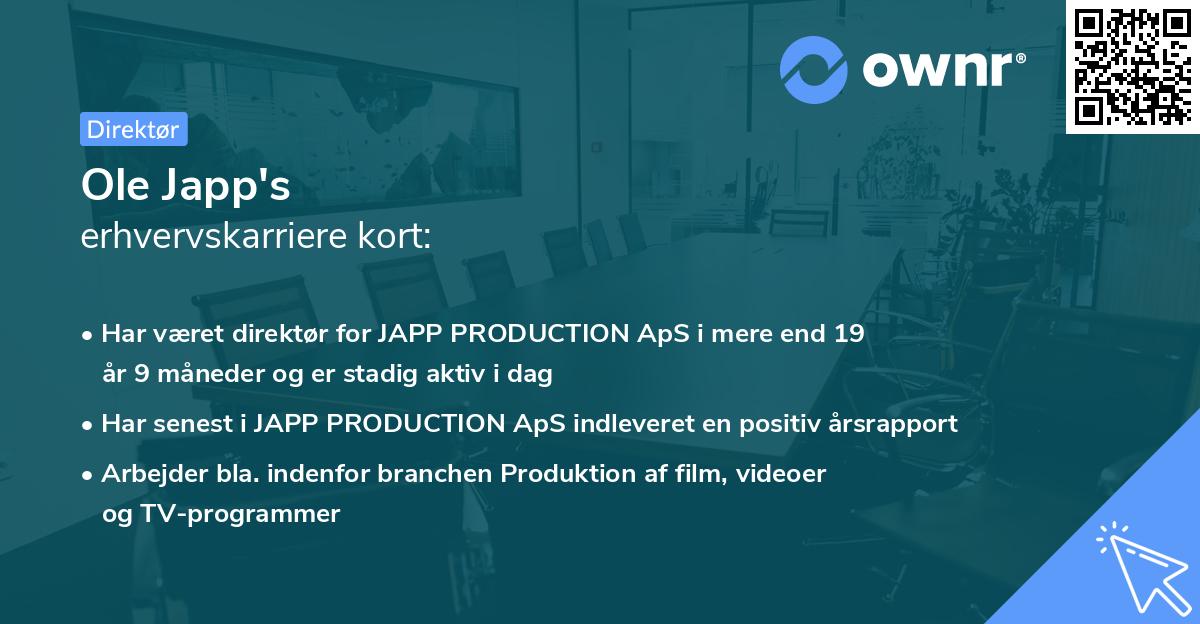 Ole Japp's erhvervskarriere kort