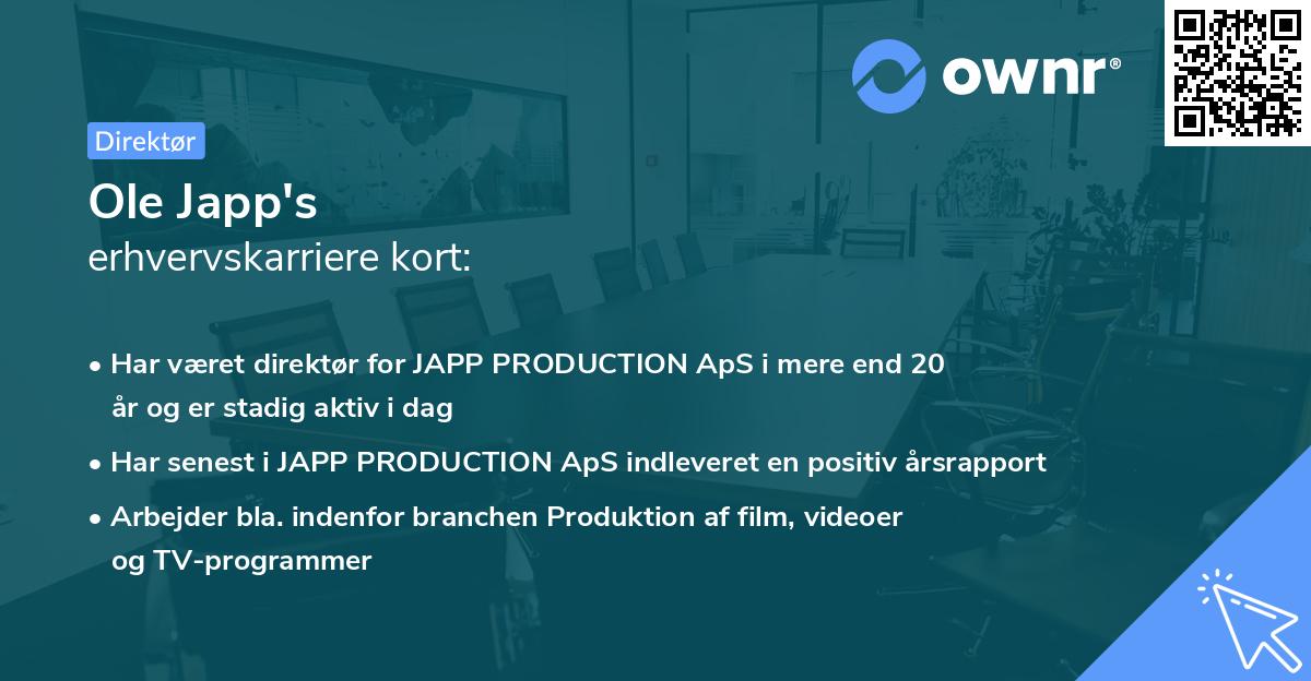 Ole Japp's erhvervskarriere kort