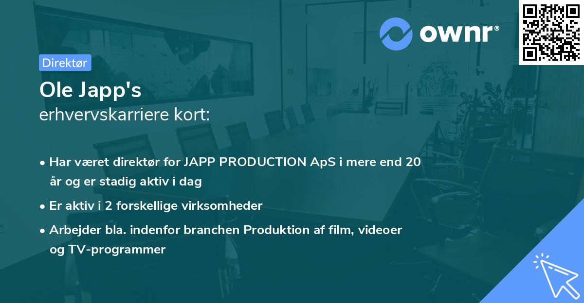 Ole Japp's erhvervskarriere kort