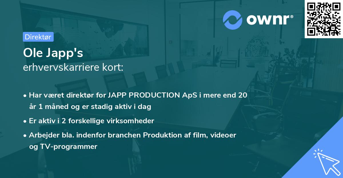 Ole Japp's erhvervskarriere kort