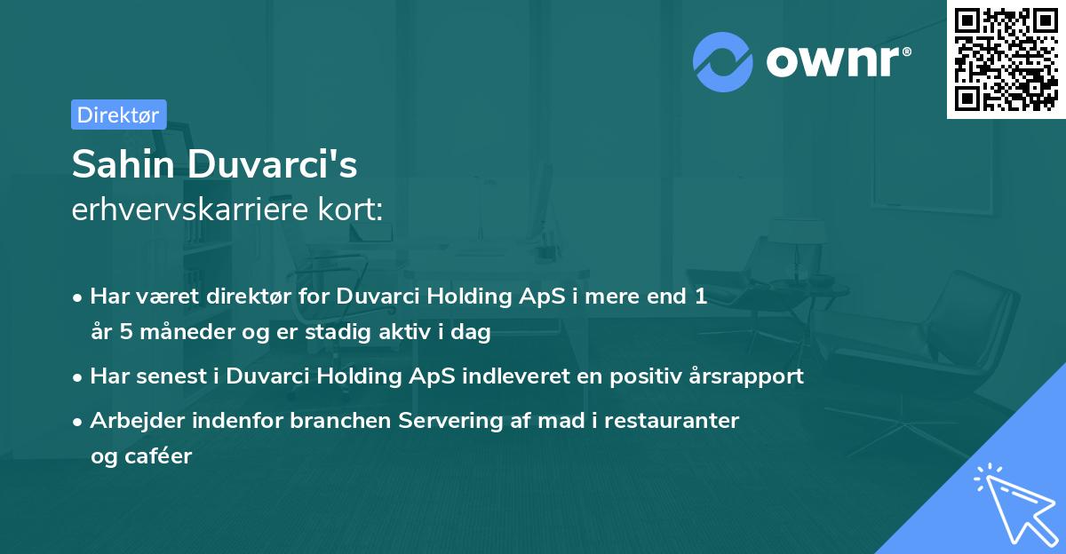 Sahin Duvarci's erhvervskarriere kort