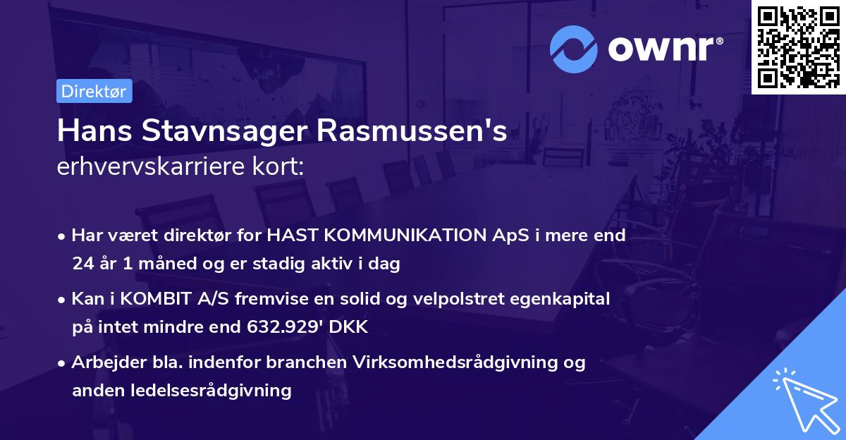 Hans Stavnsager Rasmussen's erhvervskarriere kort