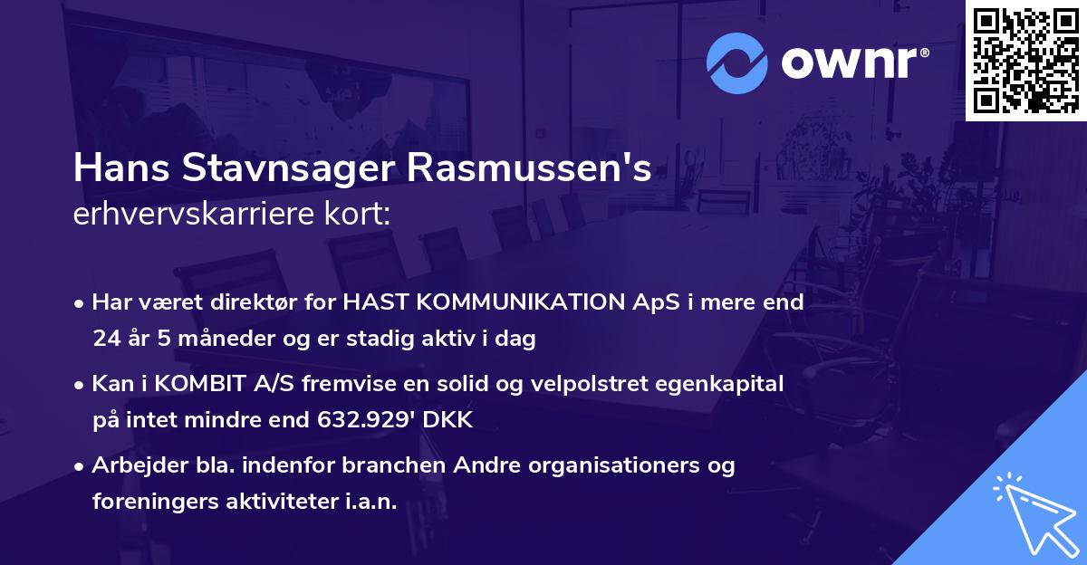 Hans Stavnsager Rasmussen's erhvervskarriere kort
