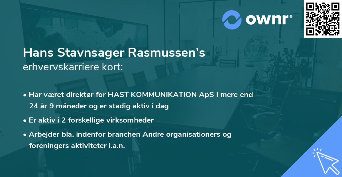 Hans Stavnsager Rasmussen's erhvervskarriere kort