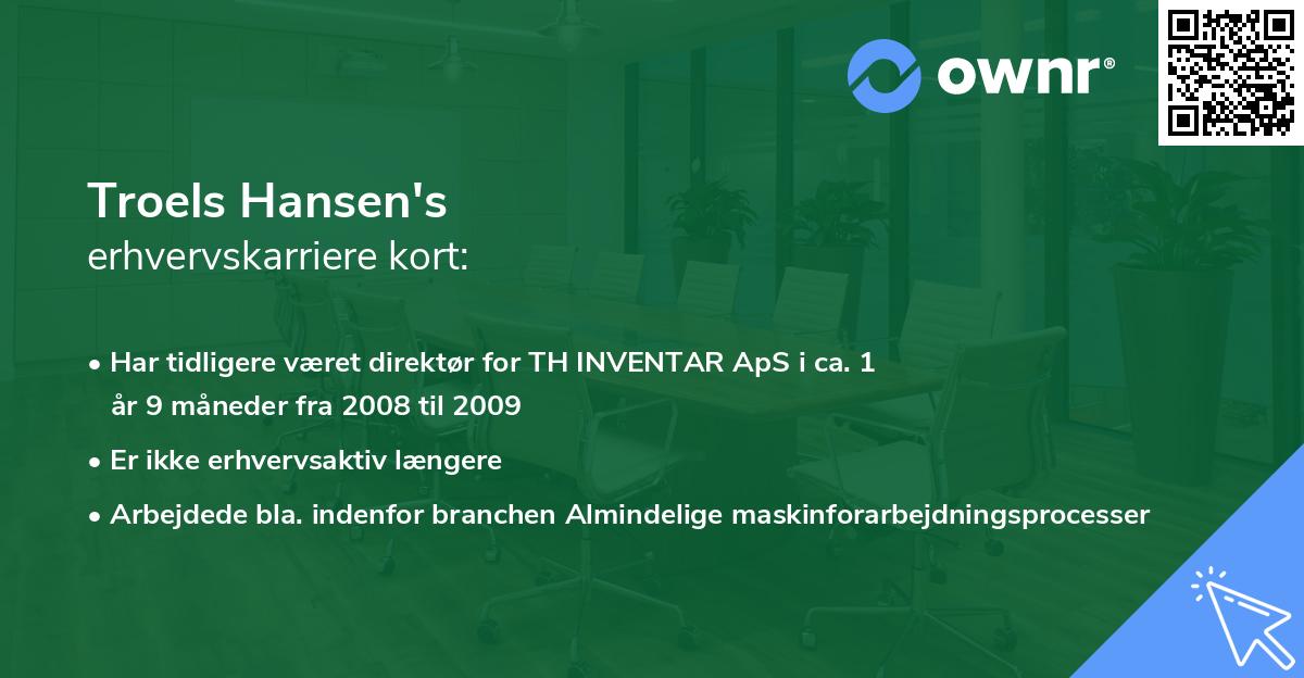 Troels Hansen's erhvervskarriere kort
