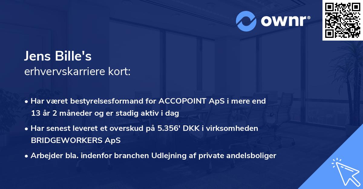 Jens Bille's erhvervskarriere kort