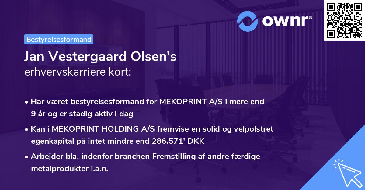 Jan Vestergaard Olsen's erhvervskarriere kort