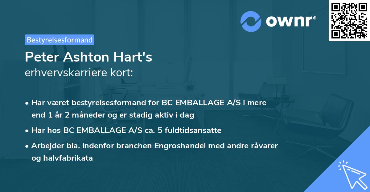 Peter Ashton Hart's erhvervskarriere kort