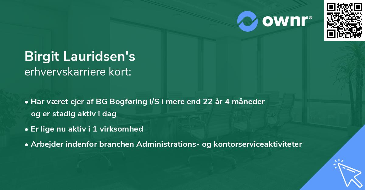Birgit Lauridsen's erhvervskarriere kort