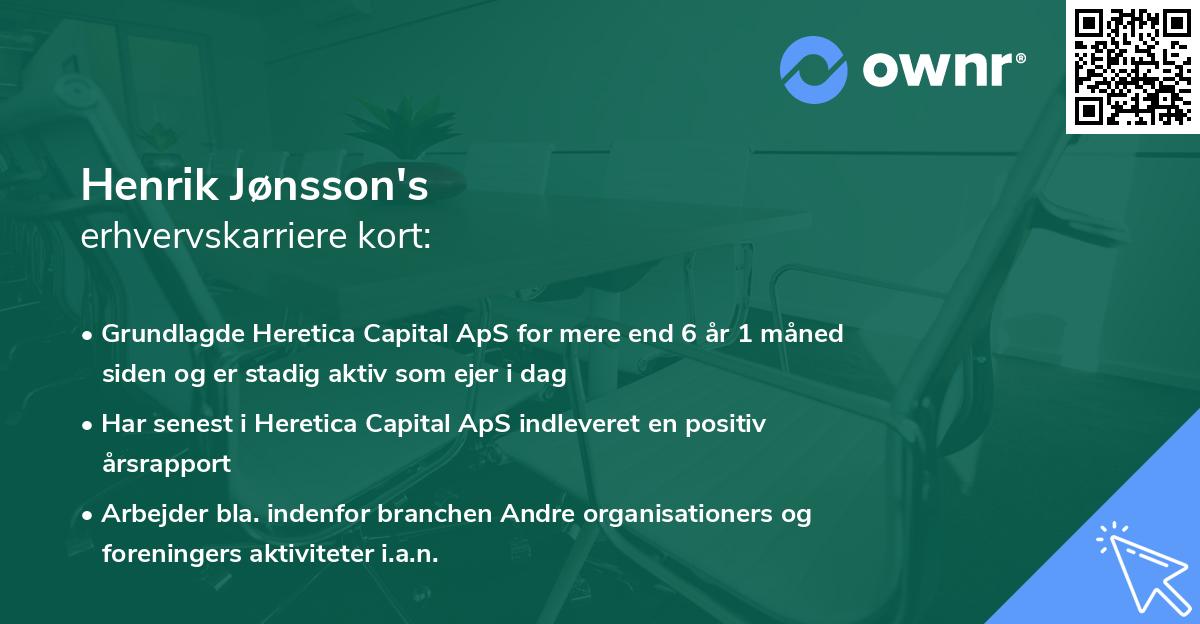 Henrik Jønsson's erhvervskarriere kort