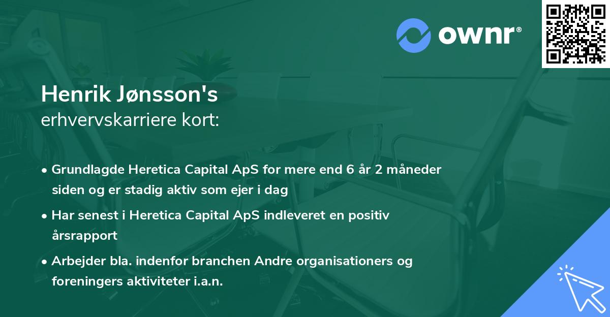 Henrik Jønsson's erhvervskarriere kort