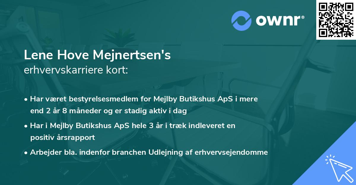 Lene Hove Mejnertsen's erhvervskarriere kort