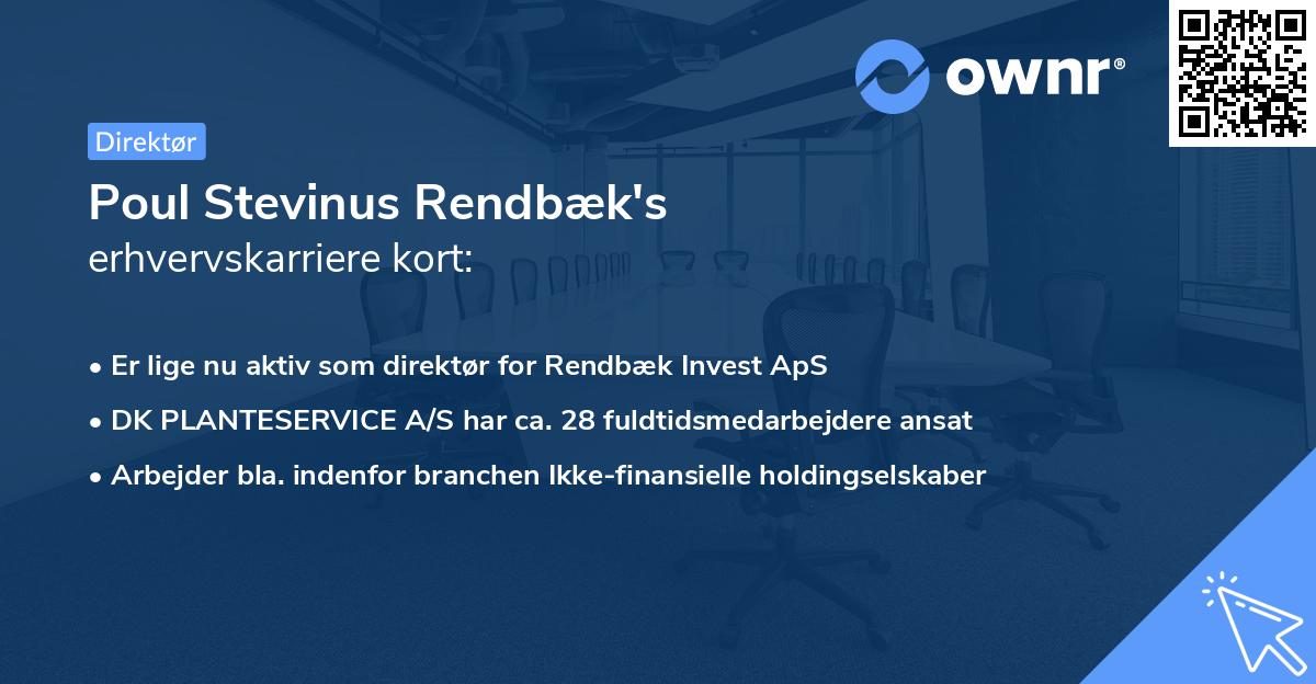 Poul Stevinus Rendbæk's erhvervskarriere kort